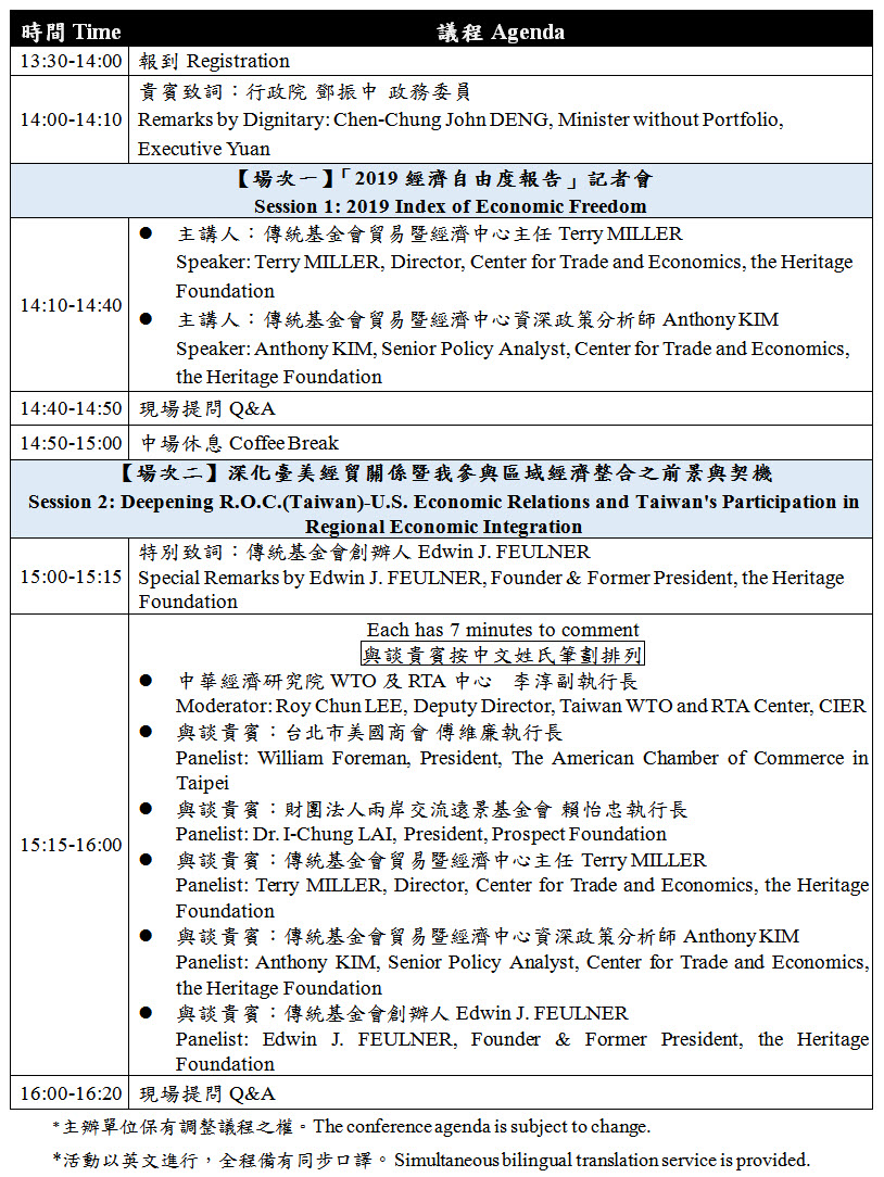 標題-深化臺美經貿關係暨臺灣加入區域經濟整合議程